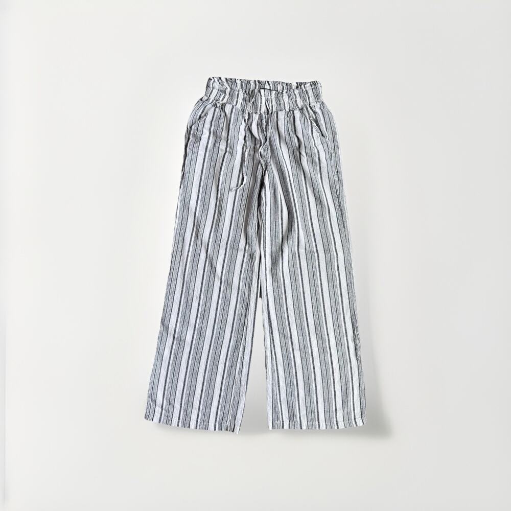 Linen Blend White And BlackStriped Wide-Leg Pants Boho Vibe Hippie Size M Rewash